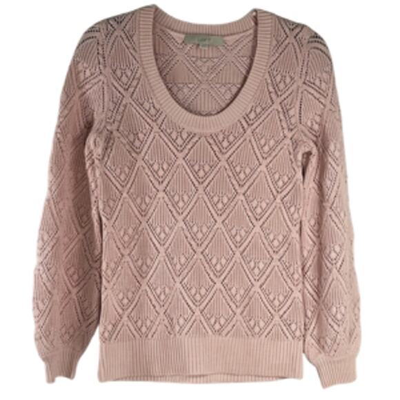 LOFT Sweaters - Loft Pink Open Knit Diamond Argyle Scoop Neck Sweater Size XS